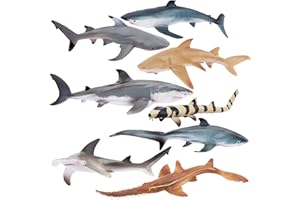 TOYMANY 8PCS Shark Toys Sea Creature Animals Figures, Plastic Ocean Animal Figurines with Whale Shark White Shark Bathtub Toy for Kids Boys Girls Cake Topper Age 3-5 6-12