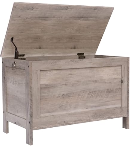 Malle Rangement Blanc Coffre à Jouets Inter Link En Bois Massif - Banc De Rangement Avec Couvercle - Laqué Blanc - Modèle Emel Rangement Jouet Enfant