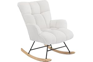 Aunekiv Rocking Chair for Nursery, Teddy Upholstered Glider Nursing Chair for Adults, Comfy Rocking Armchair Indoor for Living Room Bedroom, White