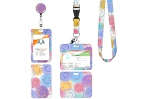 ZREBCLEY Porte Badge Tour de Cou 2 Pcs Porte-Badge avec Portant Cordon Pour Carte d'Identification Protege Carte Bancaire Carte de Bureau Porte Carte Bus(smiling face)