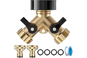 Lectorias Robinet Double Sortie, Répartiteur d'Eau, Robinet Double Sortie Machine avec Interrupteur de Commande, Double Sortie Tuyau Arrosage, Distributeur en y à 2 Voies Robinet pour Jardin(Jaune)