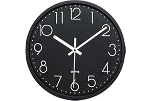 Plumeet Reloj de Pared Silencioso, Reloj de Cuarzo sin Tic-TAC con Batería de 25cm, Diseño Moderno Apto para Decorar Hogar Oficina Escuela, Negro