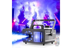 DAZZLINGSTAGE Machine à Fumée 1200W avec Télécommande, 9 LED RVB Effet Lumineux Disco Faisceau Stroboscopique 14 Couleurs Machine à Brouillard Portable pour DJ Halloween Mariage Noël Scène