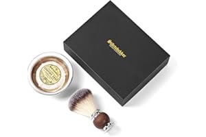 STÖRTEBEKKER SHAVING ACCESSORIES Set de brochas de afeitar de primera calidad con taza de afeitar de acero inoxidable y jabón de afeitar de sándalo [incluye guía de afeitado y barba en formato E-Book]