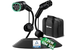 GONEO Type 2 EV Charging Cable 7.2kW 32A 10M 1-Phase Mode 3 Type 2 to Type 2 Electric Vehicle Car Plug-in Hybrid Fast Charging Cable for Model S/X/Y/3 ID.3-5 E-Tron e-208 Zoe