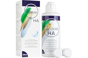 EYE DISCOVER, Líquido Lentillas con Ácido Hialurónico, Solución Única para Lentes de Contacto Blandas, Desinfecta, Elimina las Proteínas, Humecta y Aclara, 1 Botella de 360 ml y 1 Portalentillas