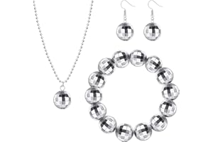 Kakonia Disco Ball Dangle Boucles d'oreilles Disco Bracelet Disco Collier 70s Disco Tenues pour femmes Disco Costumes Disco Ball Ensemble de bijoux
