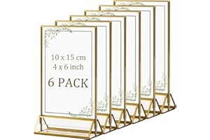 ECOSEAO Gold Picture Frames 10x15 cm 6 Pack, Double Sided Acrylic Sign Holder with Gold Border - Clear Vertical Sign Stand Table Number Menu Holders