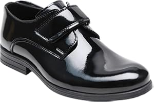 SIRRI Zapatos de Vestir Negros de Charol para niños con Tiras de Velcro: Calzado Formal para niños