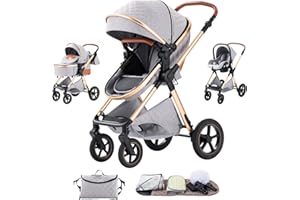 Shineey Poussettes 3 en 1 Citadines Poussettes Combinées Poussette Tricycle Baby Walker Poussette Haute Paysage Poussettes Landau pour 0-36 Pliantes Trolley Bébé