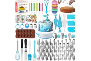 NIFOGO Fishoney Kit Patisserie, Patisserie Accessoire, Plateau Tournant Gateau, 51 Douille Patisserie Professionnelle, Poche a Douille Patisserie,Ustensiles à Pâtisserie,Kit Patisserie Professionnel (290Pcs)