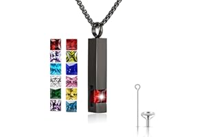 YOUFENG JEWELLERY Birthstone Cuboid Locket Urn Necklaces for Ashes Cremation Jewellery Urns for Human Ashes Memorial Urn Keepsake Pendant