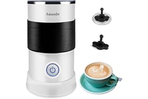 ANSODO 5 in 1 Electric Milk Frother and Heater 600W 240ML, Automatic Milk Frothers for Coffee, Hot and Cold Foam Maker and Milk Warmer (White-Black)