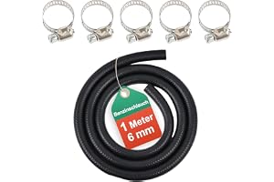 1 meter bensinslang med 6 mm innerdiameter på 1/4 tum, bränslerör på 6 mm med 5 slangklämmor för gräsklippare, bil, traktor