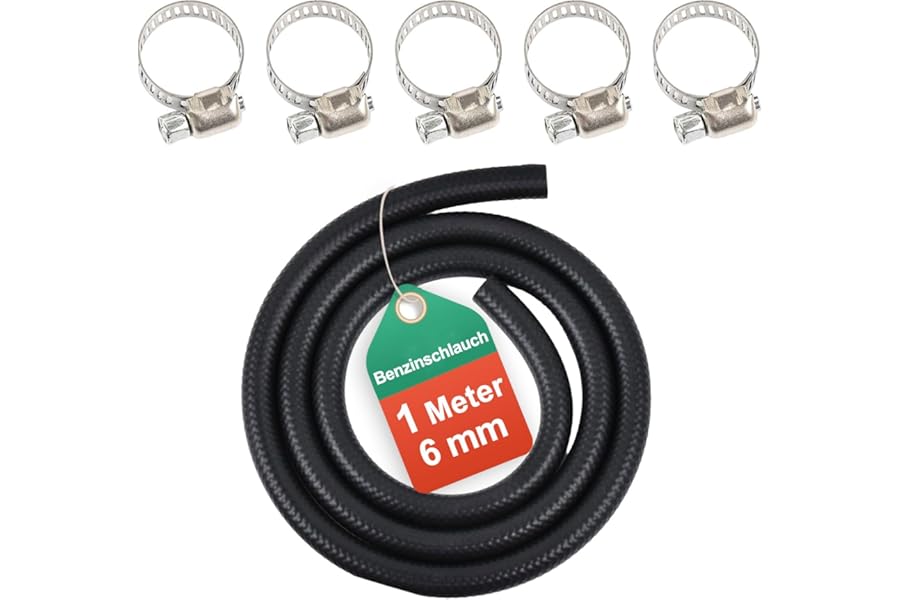 1 Meters 6mm Fuel Line Hose 1/4 Inch ID Fuel Line Set Fuel Pipe Fuel Hose with 6 Pcs Hose Clamps for Trucks, Cars, Tractors and Small Engines