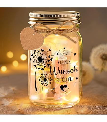 DAWRIS LED Flaschenlicht Mit Geburtstagsspruch – Personalisiertes Geldgeschenk-Set Mit Lichterkette, Wunschstreifen & Anhängern