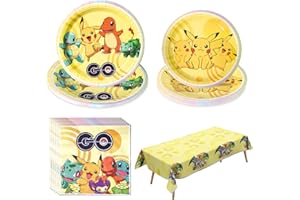 GOACRS Pappgeschirr Set, 41pcs Partygeschirr mit Pappteller Servietten Tischdecke für 10 Gäste, Bunter Papier Teller, Cartoon Anime Geschirrset für Kindergeburtstag Partydeko und Tischdeko Zubehör