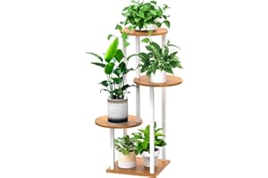YOCOMEY 4 Tier Hölzern Blumenregal Metall Pflanzenregal, Mehrstöckig Blumenständer Pflanzenständer Blumenbank Blumentreppe Pflanzentreppe Standregal für Innen Außen Balkon Deko (Rund Weiß)