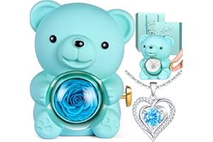 Aloskart Bear with Eternal Rose and Necklace, Eternal Rose Bear, for Mum, Birthday Gifts for Women, Forever Rose Valentines Day Gift, Valentines Gifts for Her