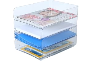 HKEEPER (4 szt. w opakowaniu) tace papierowe do układania w stos, organizer na tacę na listy, organizer na biurko biurowe, uchwyt na papier A4, magazyn z materiałami, dokumenty, paragony (przezroczyste)