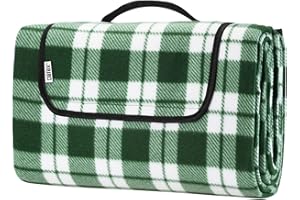 DETEXŽ Picknickdecke Campingdecke XXL 200x200 cm Wasserdicht Wärmeisoliert Waschbar Fleece Faltbar für 4-6 Personen Garten Stranddecke Karo/Grün