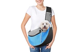 Pawaboo Bolso Bandolera para Perros, Bolsa Portátil para Mascotas con Correa Ajustable y Bolsillos, Bolsa de Mensajero Transpirable Cómoda con para Cachorros Gatitos, S, Azul Claro