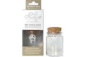 OH SO PRECIOUS PET KEEPSAKES Botella de recuerdo de pelo y pelo de mascotas – Conserva recuerdos preciosos | Recuerdo para perros, gatos, caballos, mamíferos pequeños | Abalorio de huella incluido | 3,5 cm de diámetro x 5 cm de