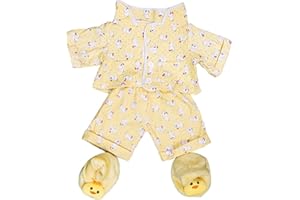 STUFFEMS TOY SHOP Yellow Chicken Pajamas w/Slippers Set Teddy Bear Clothes Fits Most 14"-18" Build-A-Bear & Make Your Own Stuffed Animals