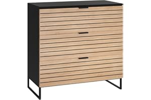 Bellamio Luvua Kommode – Sideboard in schwarz mit Eichen-Front – Lowboard mit 3 Schubladen – Aufbewahrungskommode für Wohnzimmer, Schlafzimmer, Flur – Holz Schrank 80 x 40 x 80 cm (HxTxB)