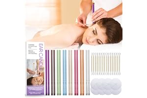 WERPOWER Ohrenkerzen zur Reinigung Ohrenschmalz, 16 Pcs Natürliche Ohrkerzen zur Reinigung Ungiftig Zylindrisch mit Sicherheitsfilter Schutzscheiben und Wattestäbche,kkww