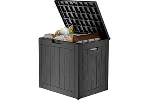 MAIUSCOLI Deck Box - 31 Gallon Outdoor Storage Box Container for Patio, Pool, and Garden-Waterproof and UV Resistant Resin,Lockable (Black)