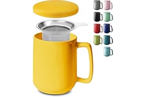 COSUMY Tazza di Ceramica con Filtro e Coperchio - 500ml Grande - Con Manico - Lavabile in Lavastoviglie - Per Tè e Infusi