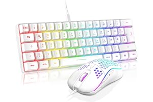 RedThunder 60% RGB, set di tastiera e mouse da gioco, 7200 DPI, mini tastiera da gioco, 62 tastiere, layout tedesco, ultraleggero con struttura a nido d'ape per PC MAC PS5 Xbox Gamer (bianco).