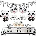 JOYMEMO Panda Birthday Party Decorations Set, Panda Pennant Banner, Panda Mylar Balloons Cake Toppers Tablecloth for Girls 1st 2nd 3rd Birthday, Baby Shower Supplies Favors