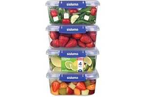 Sistema KLIP IT PLUS Leakproof Food Storage Containers | 1 L | Airtight & Stackable Meal Prep Containers with Lids | School Lunch Boxes | BPA-Free | 4 Count