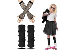 AffeGifts Neon Leg Warmers Kids, Kids 80s Leg Warmer with Neon Fishnet Gloves Warm Knitted Leg Warmers 80s Costume Accessories Set For Girls Fancy Dress 1980s Theme Party