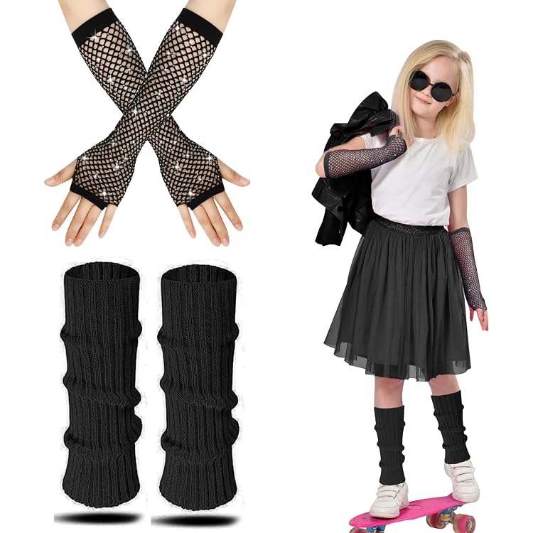 PtitClown Fingerlose Handschuhe (Mitaines Longues) In Neongelb – Retro-Netzoptik, 25 Cm Lang, Für 80er-Jahre-Kostüme