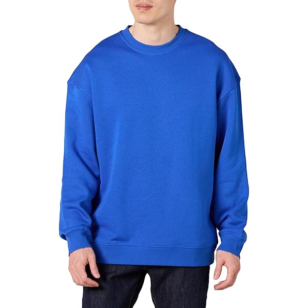 Essentials Heren oversized fit getextureerde katoenen trui met ronde hals, marineblauw, X-Small