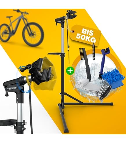 VELOJA® Fahrrad Montageständer Ebike Profi Reparaturständer bis 50 Kg Tragkraft aus Aluminium für Fahrräder Mountainbikes E-Bike Fahrradmontageständer 360° drehbar Fahrradständer (Champagner) Sport & Freizeit
