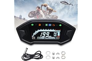 Geloo 12000 U/min Motorrad Tachometer Universal LCD Digital Hintergrundbeleuchtung Motorrad Wasserdicht Tachometer Kilometerzähler Gauge 199km/h für 1,2,4 Zylinder