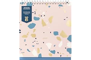 Busy B - Calendrier de bureau - Janvier à Décembre 2024 - Bleu - Planificateur de bureau avec pochettes et support intégré. Parfait pour l'organisation au travail et sur votre bureau