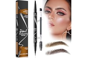 MEIRUIER Matita Per Sopracciglia Waterproof,Matita Microblading Sopracciglia,Testa Della Penna a Quattro Punte Matita Sopracciglia Crea Sopracciglia Dall'aspetto Naturale Senza Sforzo (01 & Marrone Scuro)