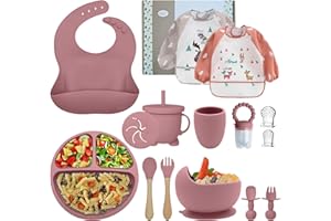 P'TIT JOY vajilla bebe,Cubiertos Bebe,Juego de 15 Piezas,Platos Bebe con Ventosa,Baby Led Weaning,Cubiertos Infantiles,Cuchara Bebe,Babero Silicona Bebe,Plato de Silicón Antideslizante Sin BPA