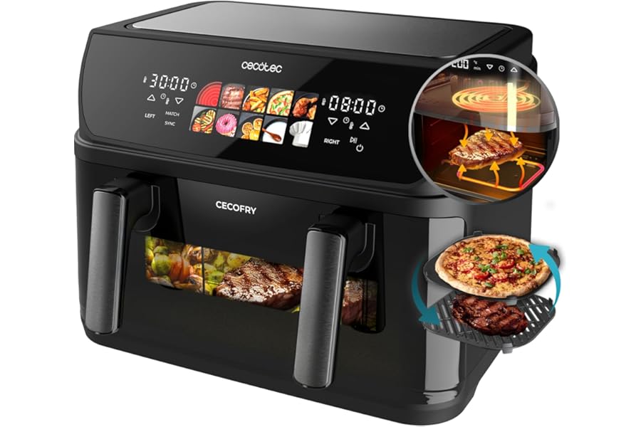 Cecotec Air Fryer 10L - Air Fryer Cecofry & Grill Duoheat 10000. 2800W, 3in1: Fryer, Grill, Griddle, Movable Partition Wall, Double Temp 40-200°C, Even and Fast Cooking4.9 out of 5 stars10€66.90