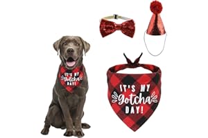 HACRAHO Lot de 3 bandanas d'anniversaire pour chien avec nœud papillon pliable My Gotcha Day - Rouge - Taille L