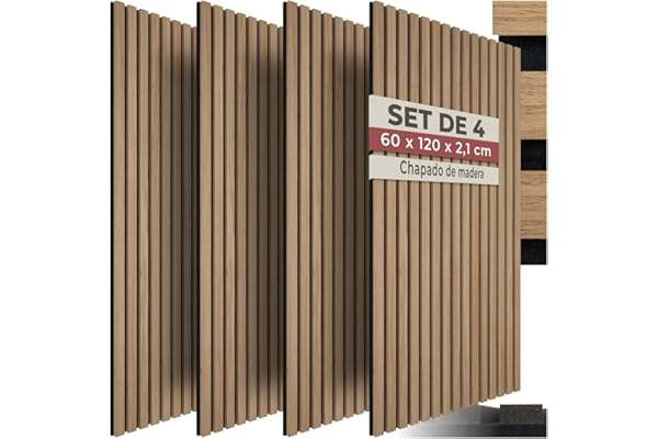 tectake® Paneles Acusticos Decorativos MDF, Chapa de Madera Real, Excelente Acústica, Tejido de Fieltro y Madera, Insonorización Acústica Pared - 4 Paneles Roble 120 x 60 x 120 cm