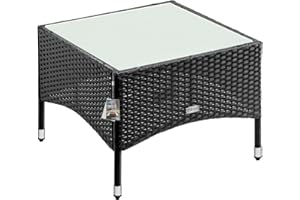 CASARIA® Tavolino da Giardino Esterno in Polyrattan 58x58x42cm Piano in Vetro Tavolo Basso da Caffè Quadrato Poggiapiedi