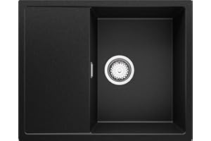 Fregadero Cocina 62 x 50 cm, Fregadero Granito Un Seno + Sifón Clásico, Fregadero Empotrado con Escurridor Ibiza 620-45 de Primagran, Negro