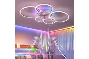 Caufloce 95cm RGB Deckenleuchte Mit Ventilator Groß Dimmbar, Reversibel Deckenleuchte Mit Ventilator Und Fernbedienung App, Modern Deckenventilator Mit Beleuchtung 72w Wohnzimmer Leise Timer