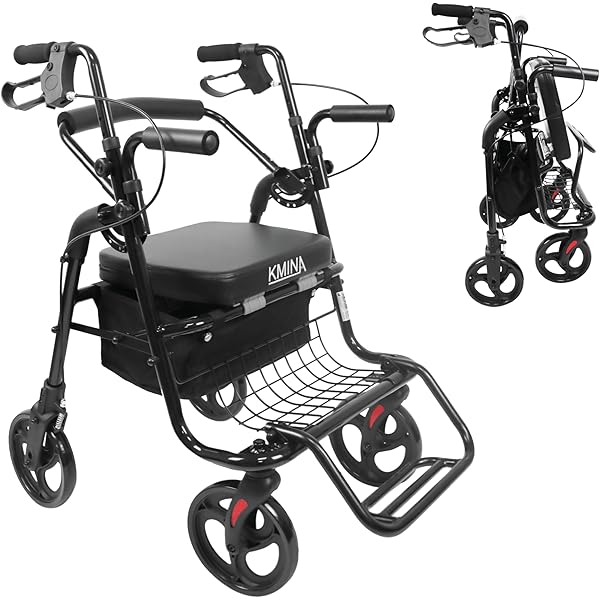 Antar Transport Rollator – Leicht, Klappbar Mit Sitz, Rückenlehne & Tasche, Trägt Bis 135 Kg